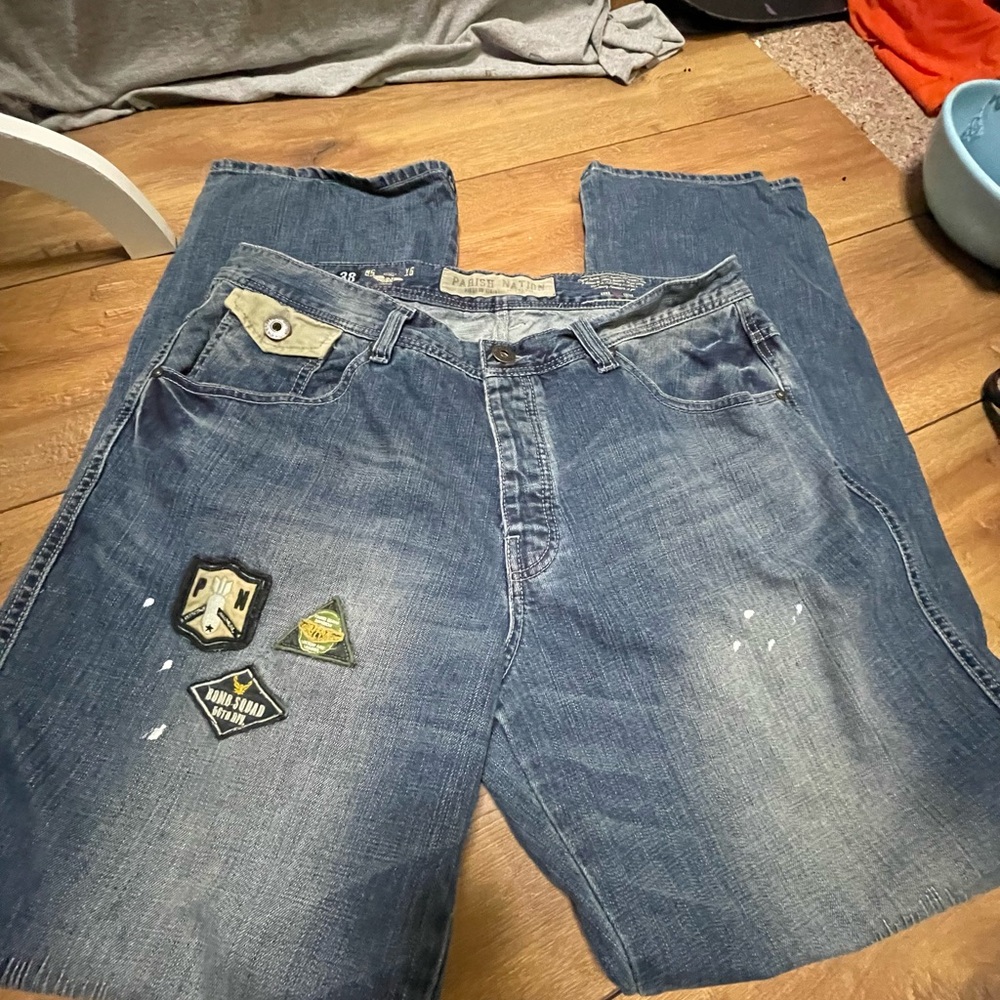 Y2K 2000s Parish Southpole Style Baggy Skater Grunge Patch Jeans